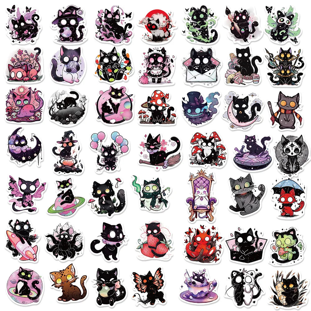 50PCS Funny Scared Cat Stickers - Hilarious Cartoon Decals for Laptop, Phone Case, Water Bottle & Pet Owner Gifts