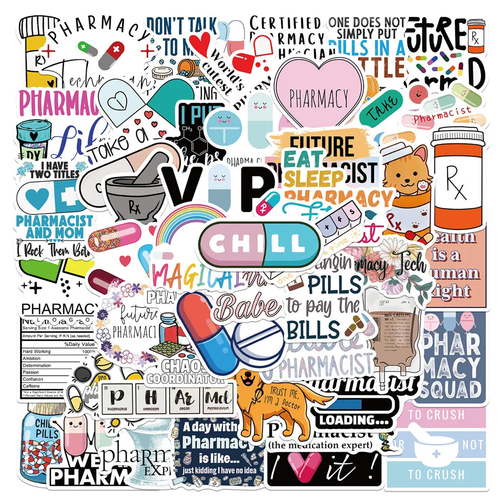 50PCS Cartoon Pharmacist Sticker Personalized Decoration Luggage Compartment Notebook Guitar Water Cup Waterproof