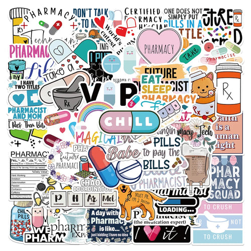 50PCS Cartoon Pharmacist Sticker Personalized Decoration Luggage Compartment Notebook Guitar Water Cup Waterproof