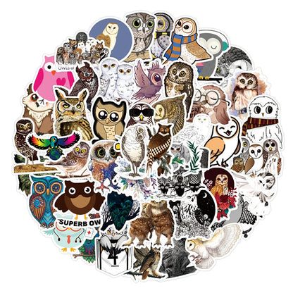 50PCS Cartoon Cute Owl Sticker Waterproof Notebook Scooter Trunk Guitar Refrigerator Water Cup Helmet Personality