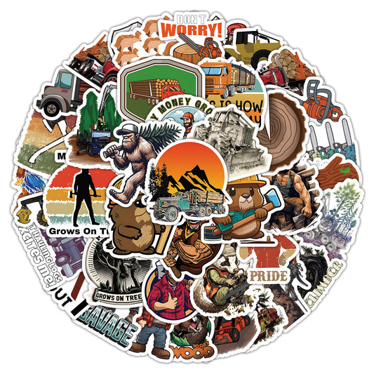50PCS Lumberjack Doodle Stickers, Cartoon Woodsman & Flannel Decals for a Rugged, Outdoorsy Vibe