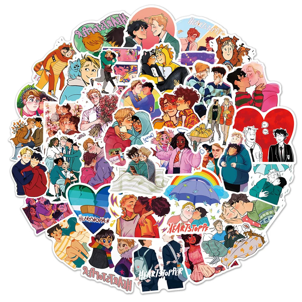 50PCS    DatingGay Heartstopper Graffiti Waterproof Sticker Creative Trend Personalized Decoration Water Cup Guitar