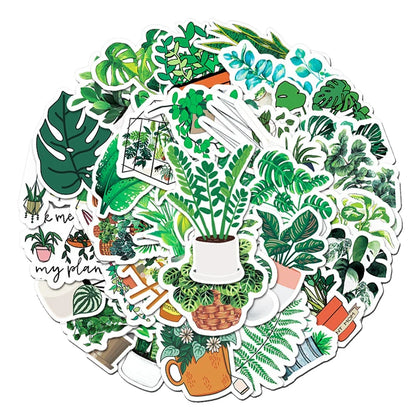 50PCS Cartoon Green Plants Ins Wind Decorative Plant Graffiti Stickers Luggage Tablet Car Creative Stickers