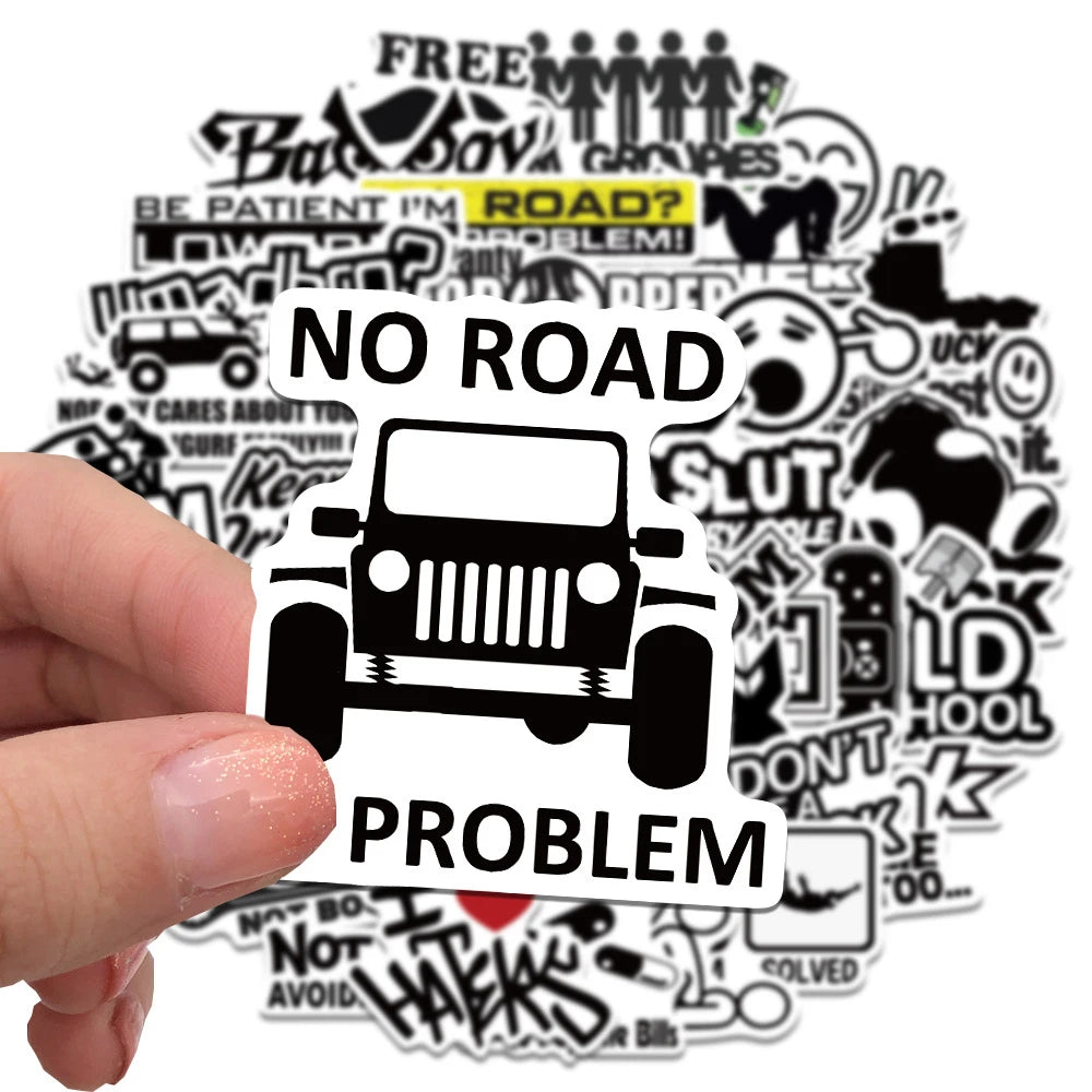 50PCS Cartoon JDM Text Trend Creative Graffiti Sticker Bike Skateboard Car Helmet Laptop Computer