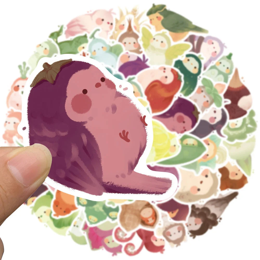 40PCS Cartoon Cute Vegetables Bird Doodle Stickers Personalized Creative Decorative Stickers Luggage Laptop Guitar Helmet Skateboard Fashion Popular Toys Gift Decals