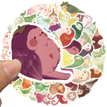 40PCS Cartoon Cute Vegetables Bird Doodle Stickers Personalized Creative Decorative Stickers Luggage Laptop Guitar Helmet Skateboard Fashion Popular Toys Gift Decals