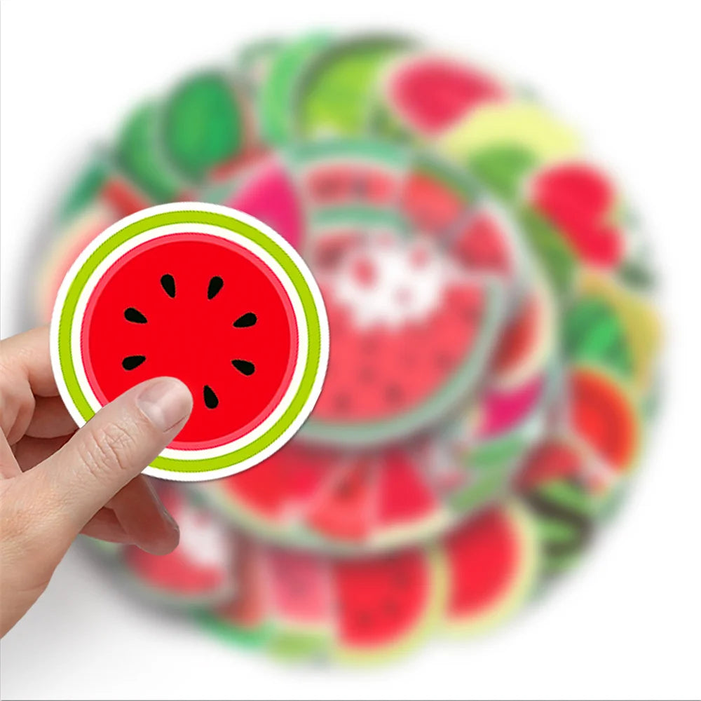 50PCS Watermelon Fruit Stickers - Summer Cartoon Decals for Water Bottles, Laptops, Pool Party Favors & Summer Vacation Gifts