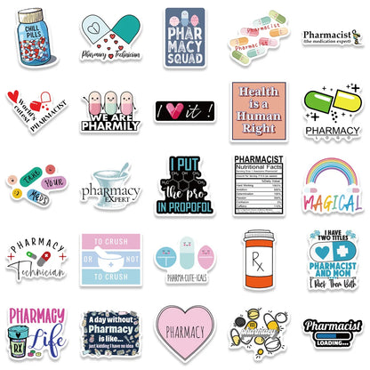 50PCS Cartoon Pharmacist Sticker Personalized Decoration Luggage Compartment Notebook Guitar Water Cup Waterproof
