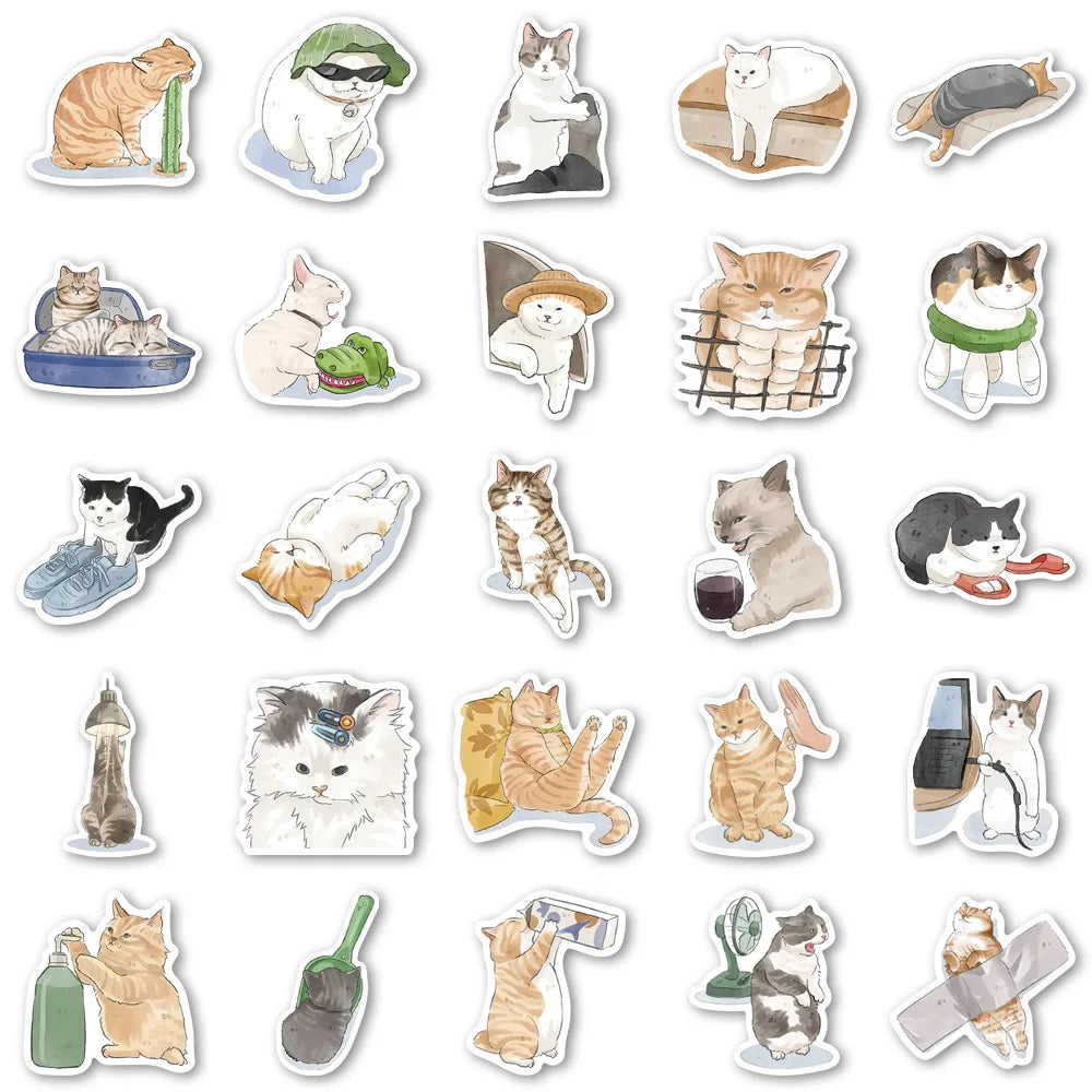 50PCS Cartoon Cat Sticker Animal Graffiti Luggage Desk Notebook Helmet Computer Pattern Scrapbook Toy Decoration