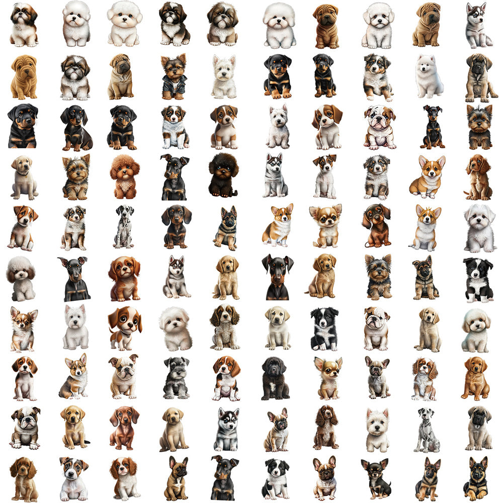100PCS Cartoon Puppy Doodle Stickers - Cute Dog Vinyl Decals for Scrapbooking, Journal, Pet Lover Gifts & DIY Crafts