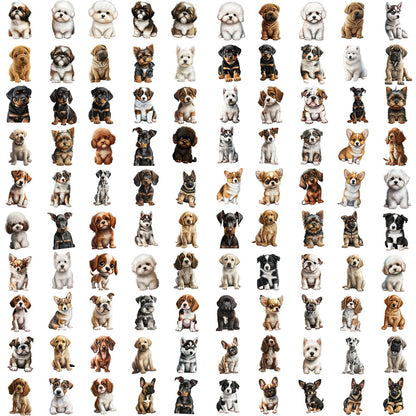 100PCS Cartoon Puppy Doodle Stickers - Cute Dog Vinyl Decals for Scrapbooking, Journal, Pet Lover Gifts & DIY Crafts