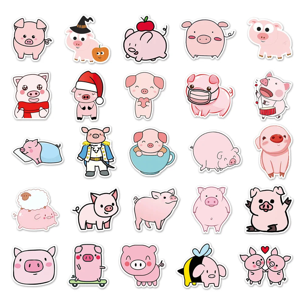 50PCS Cute Piggy Personality Cartoon Luggage Trend Graffiti Sticker Notebook Computer Skateboard Water Cup Guitar
