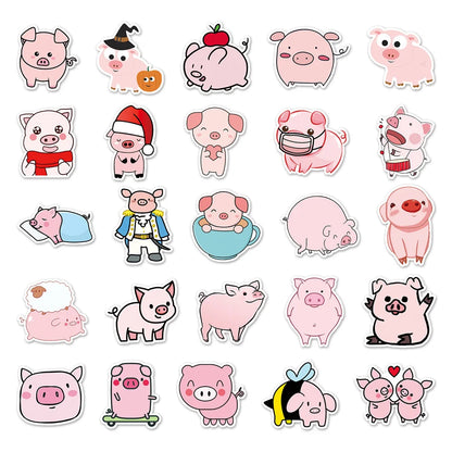 50PCS Cute Piggy Personality Cartoon Luggage Trend Graffiti Sticker Notebook Computer Skateboard Water Cup Guitar