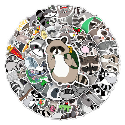 50PCS Cute Cartoon Raccoon Animal Doodle Stickers Perfect for Water Bottles, Phone Cases, Skateboards, Guitars, Refrigerators, Stationery Boxes Exquisite DIY Desktop Decor Decals