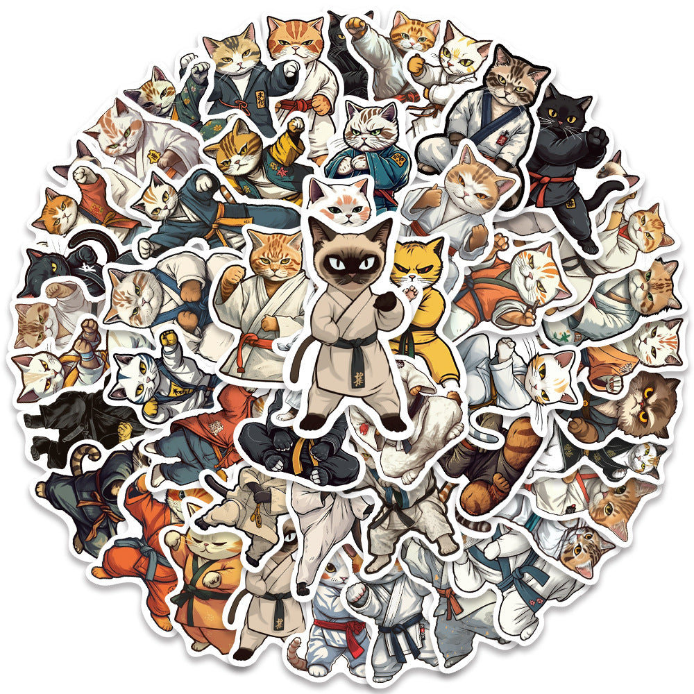 50PCS Samurai Cat Doodle Stickers, Cute Warrior Kitty Cartoon Decals for Kawaii Lovers and Japanese Culture Fans
