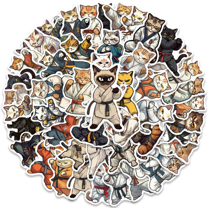 50PCS Samurai Cat Doodle Stickers, Cute Warrior Kitty Cartoon Decals for Kawaii Lovers and Japanese Culture Fans