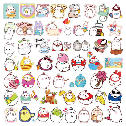 50 pieces of cute cartoon round rolling rabbit graffiti stickers, personalized, fashionable and creative DIY exquisite and trendy decorative decals, refrigerator, skateboard, water cup, helmet, guitar, popular sticker toys