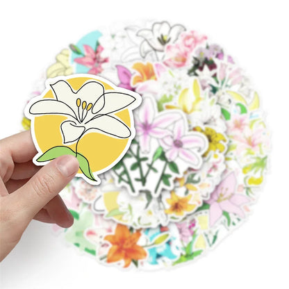 50PCS Lily Flower Cartoon Flower Personality Creative Sticker Guitar Refrigerator Helmet Motorcycle  Waterproof