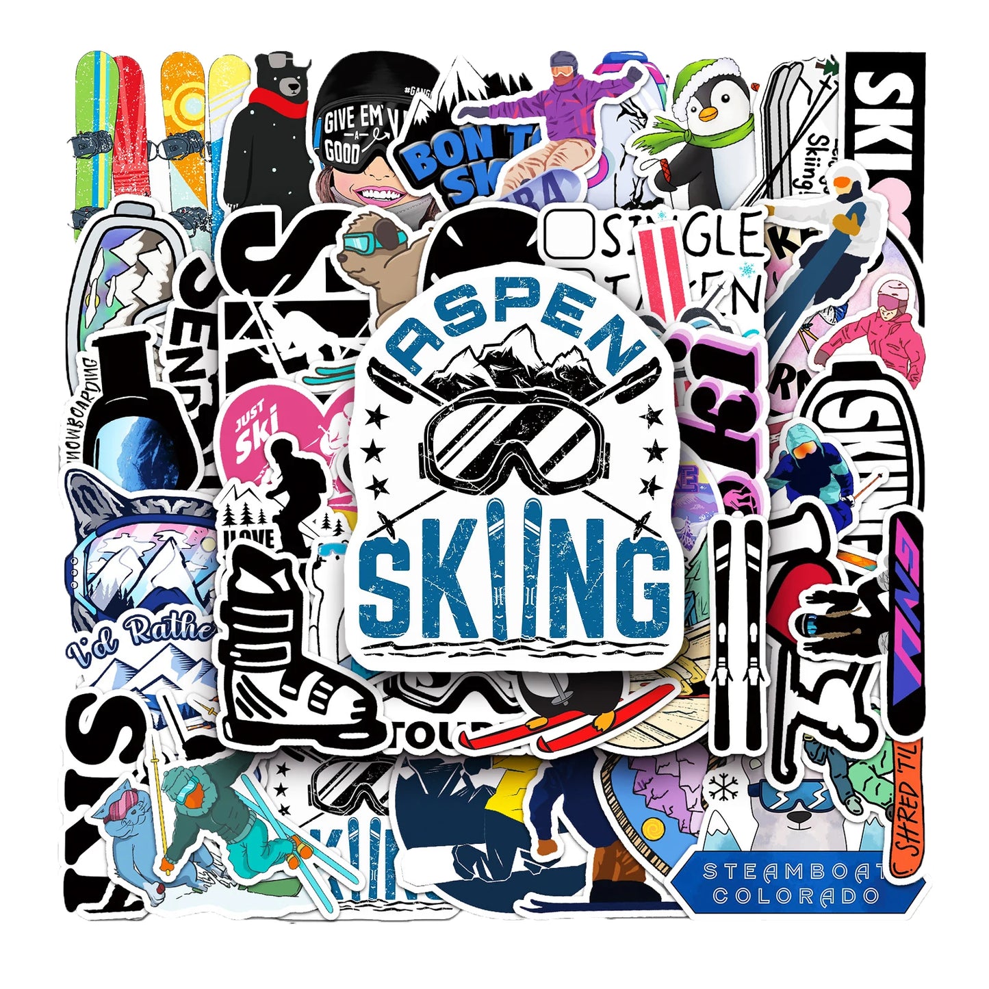 50PCS Skiing Graffiti Stickers Personalised Fashion Creative DIY Fine Decorative Stickers Skateboard Luggage Laptop Mug Popular Decals Toys