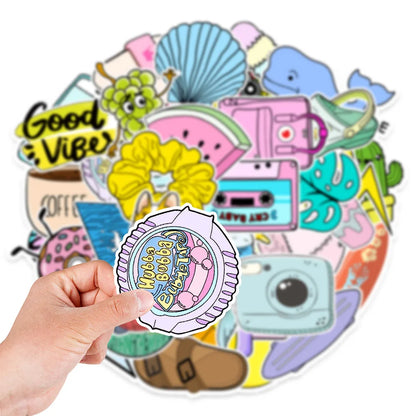 49PCS  Small Fresh Style Graffiti Stickers Personalized Creative Trend DIY Decorative Stickers Water Cup Suitcase Computer Car Skateboard Fashion Exquisite Popular Decals Toys