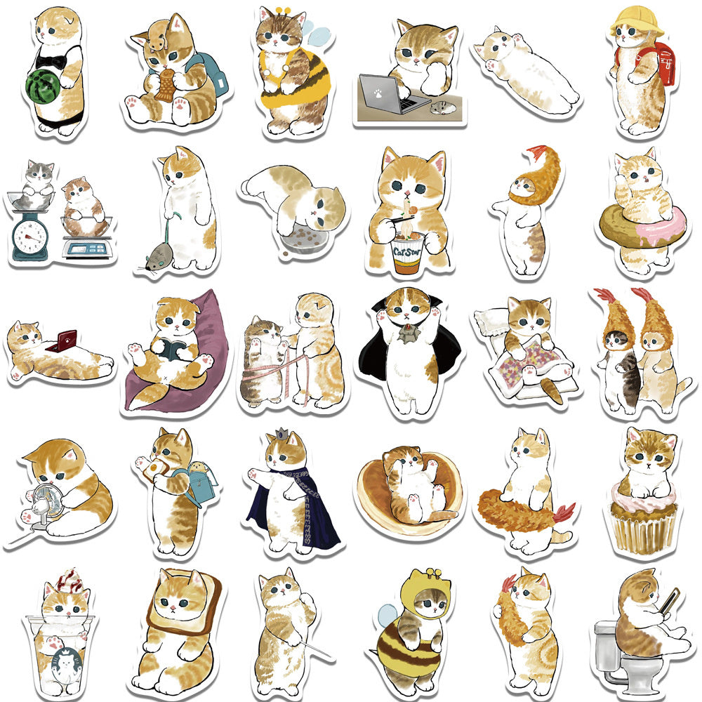 64PCS Hand Drawn Yellow Cat Stickers - Cute Kitten Decals for Laptops, Water Bottles, Planners & Cat Lover Gifts