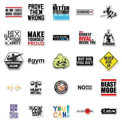 50PCS Fitness Inspirational Culture Cartoon Graffiti Waterproof Stickers Creative Decoration Fashion HelmetDecals