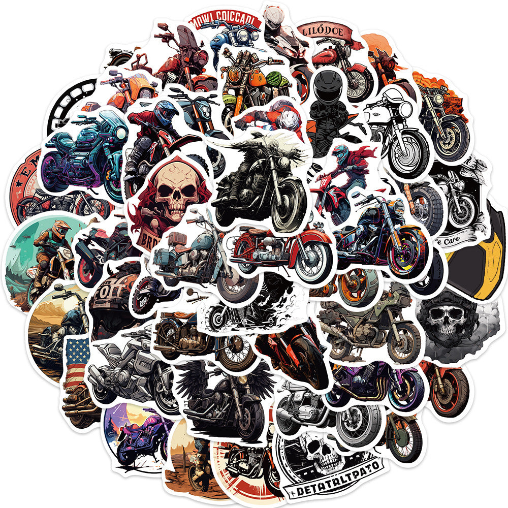 50PCS Motorcycle Doodle Stickers, Cartoon Bike Vinyl Decals for Helmets, Laptops, and Rider Culture Enthusiasts