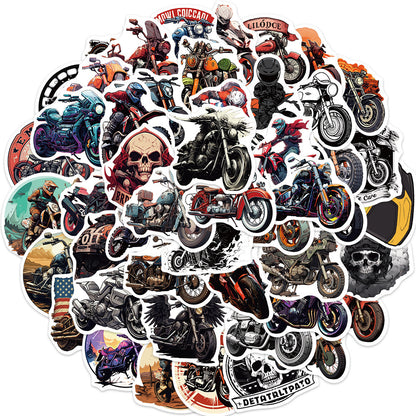 50PCS Motorcycle Doodle Stickers, Cartoon Bike Vinyl Decals for Helmets, Laptops, and Rider Culture Enthusiasts
