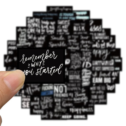61PCS of black background inspirational English slogan graffiti stickers, personalized, fashionable, creative and exquisite decorative decals, toy suitcases, laptops, ipads, scooters and popular stickers