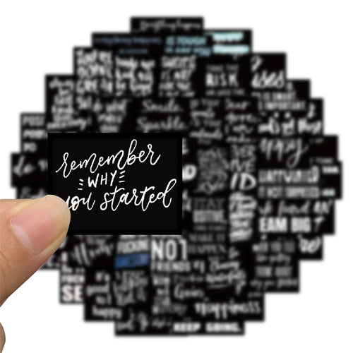 61PCS of black background inspirational English slogan graffiti stickers, personalized, fashionable, creative and exquisite decorative decals, toy suitcases, laptops, ipads, scooters and popular stickers