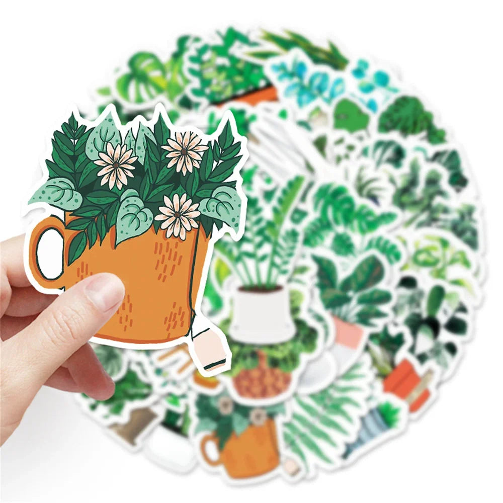 50PCS Cartoon Green Plants Ins Wind Decorative Plant Graffiti Stickers Luggage Tablet Car Creative Stickers