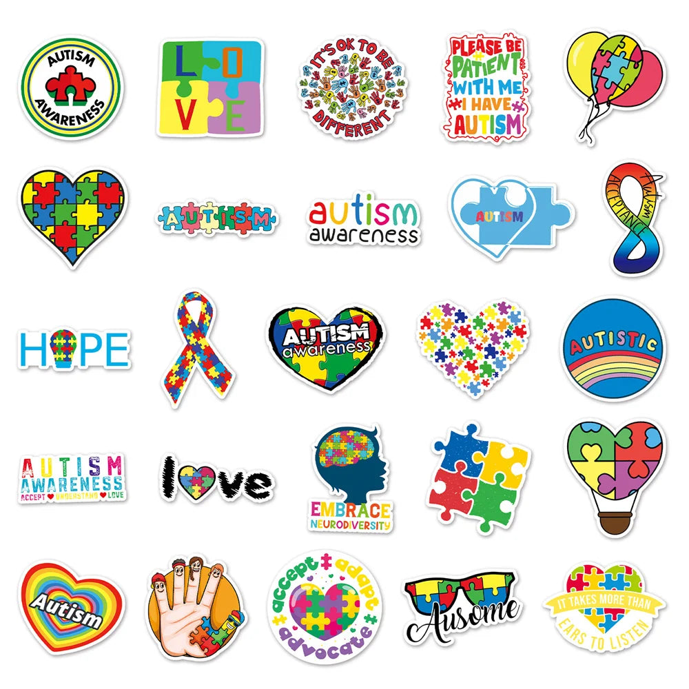 50PCS Autism Graffiti Waterproof Sticker Personality Logo DIY Cartoon Pattern Refrigerator Skateboard GuitarTrend