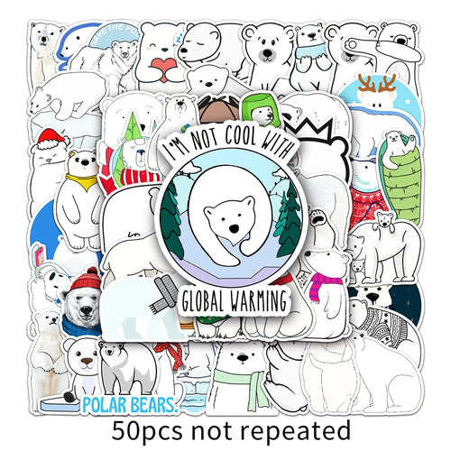 50PCS Polar Bear Cartoon Personality Graffiti Stickers Skateboard Luggage Laptop Mug Waterproof