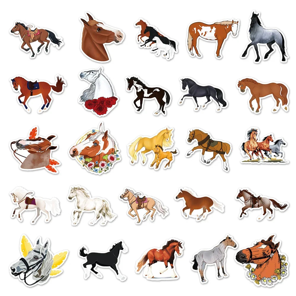 50PCS Cartoon Horse Racing Sticker Toys Luggage Laptop IPad Gift DIY Phone Case Motorcycle Waterproof Sticker Cup