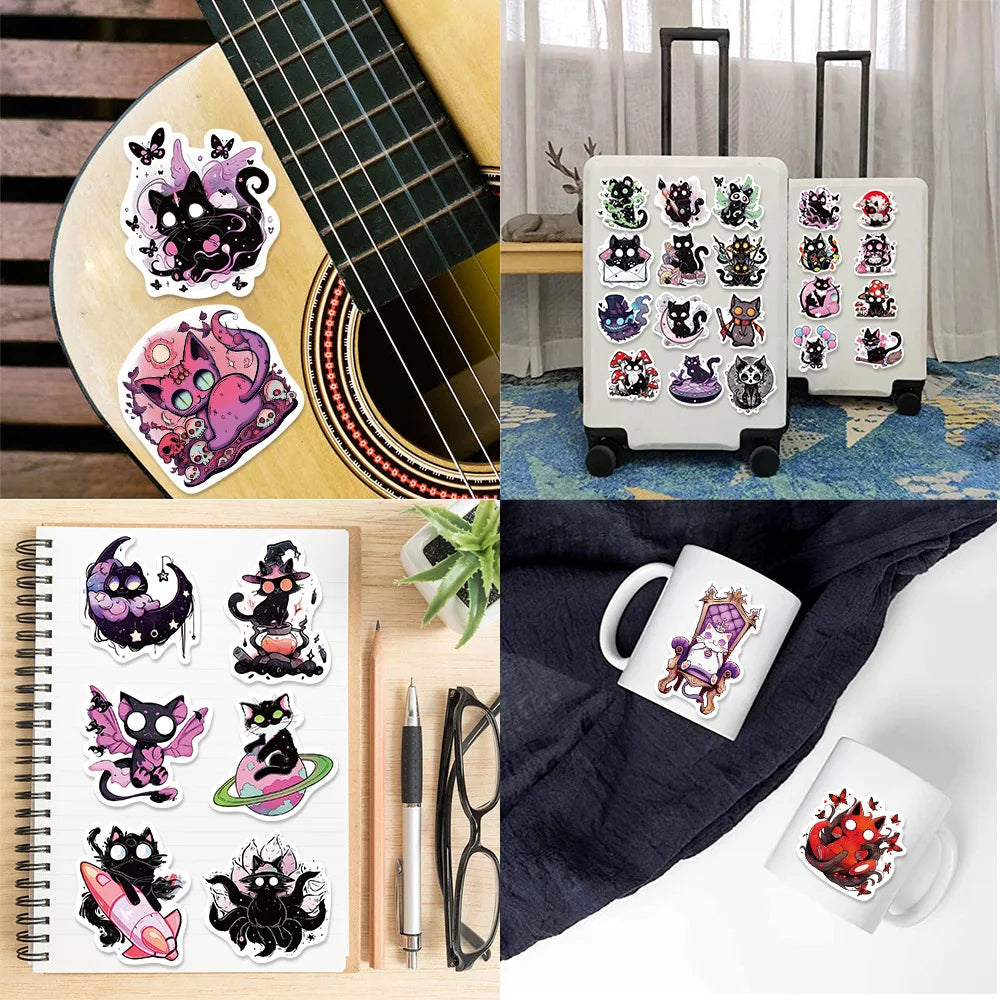 50PCS Funny Scared Cat Stickers - Hilarious Cartoon Decals for Laptop, Phone Case, Water Bottle & Pet Owner Gifts