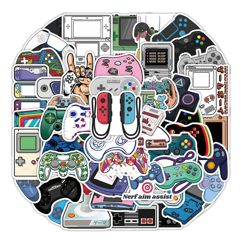 50PCS Cartoon Childhood Memories Game Electric Controller Sticker iPad Mobile Phone DIY Scrapbook Toy Decoration