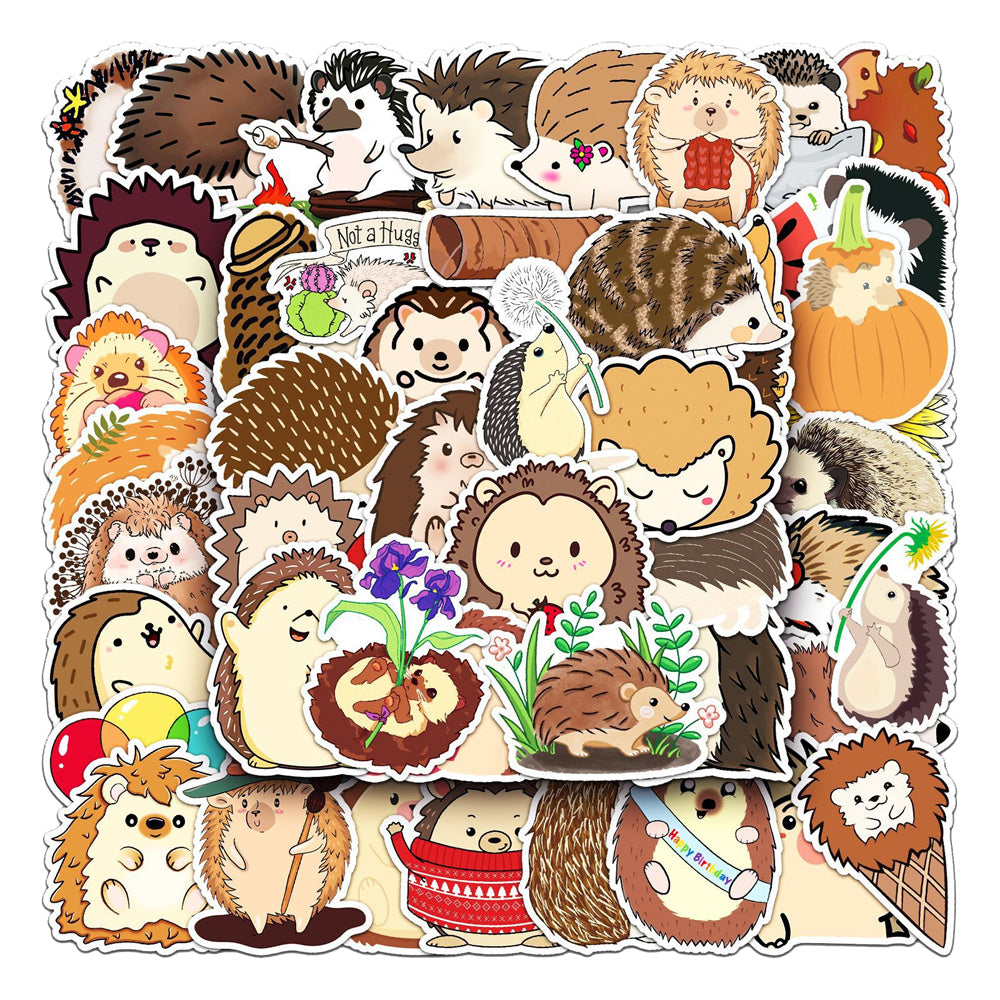 50PCS Cute Cartoon Animal Hedgehog Doodle Stickers for Skateboard Helmets, Laptops, Water Bottles, Guitars, and More Exquisite DIY Desktop Decor Decals