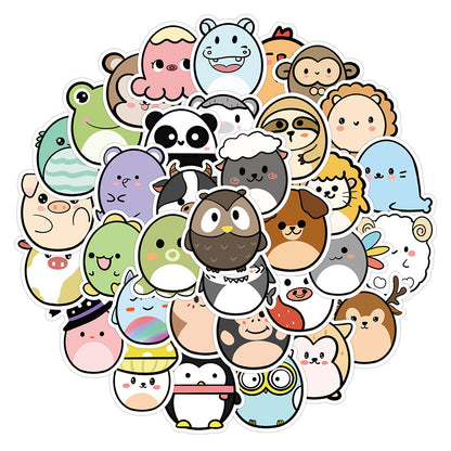 50PCS Cartoon Roly-Poly Animal Stickers - Kawaii Self-Righting Toy Doodle Decals for Journals, Nursery Decor & Resilience-Themed Gifts
