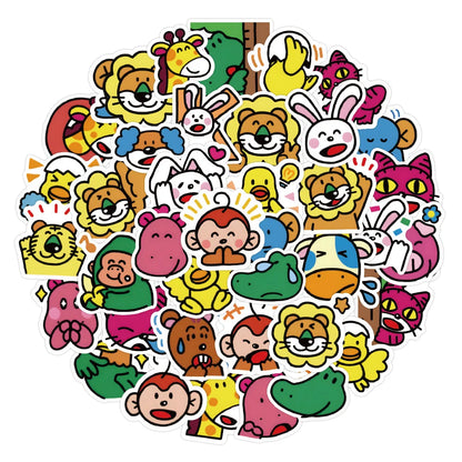 50 pieces of cartoon happy animal cookie graffiti stickers, giraffe, lion, monkey personalized creative, fashionable and trendy DIY decorative decal cups, helmets, skateboards and popular toy stickers