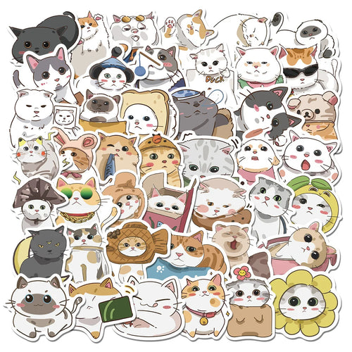 62PCS Cute Cartoon Cat Stationery Sticker Luggage Computer IPad Skateboard Helmet Water Cup Waterproof Sticker