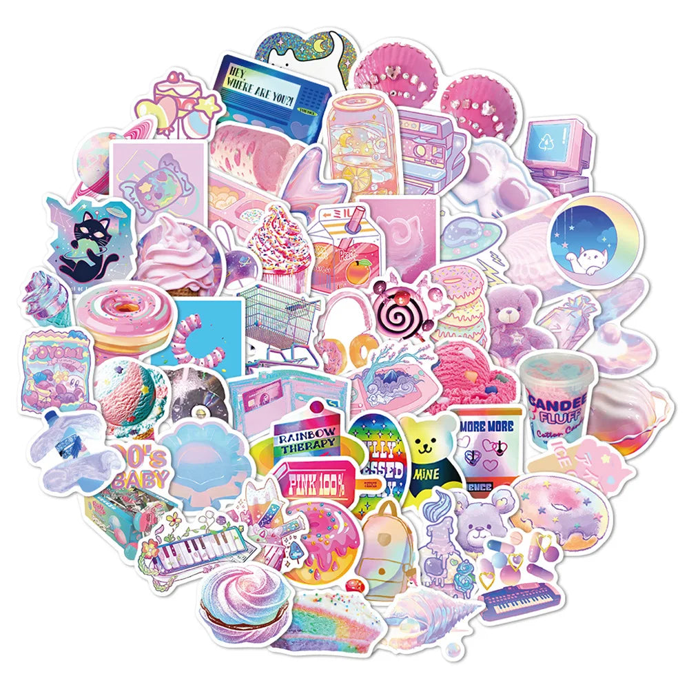 50PCS Laser Korean Cute Pink Purple Sticker Student Hand Account DIY Decorative Diary Suitcase Waterproof