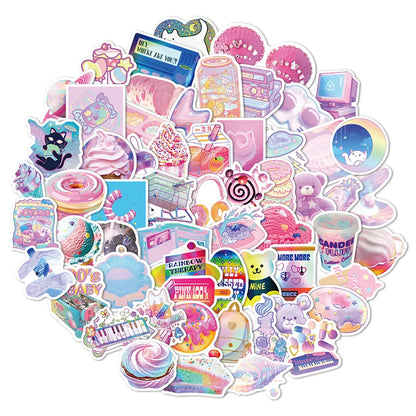 50PCS Laser Korean Cute Pink Purple Sticker Student Hand Account DIY Decorative Diary Suitcase Waterproof