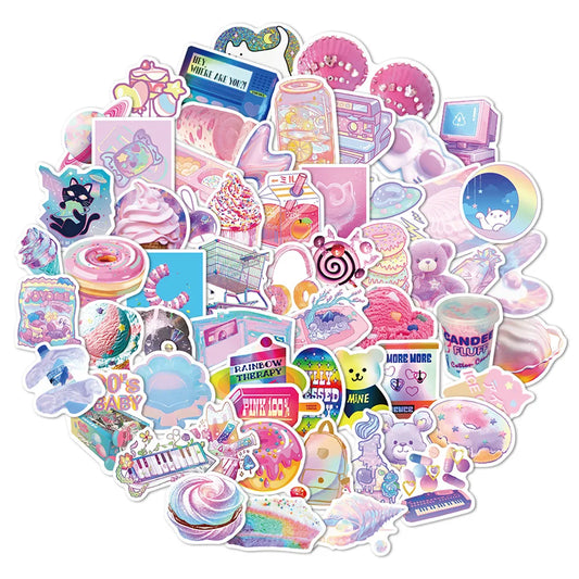 50PCS Laser Korean Cute Pink Purple Sticker Student Hand Account DIY Decorative Diary Suitcase Waterproof