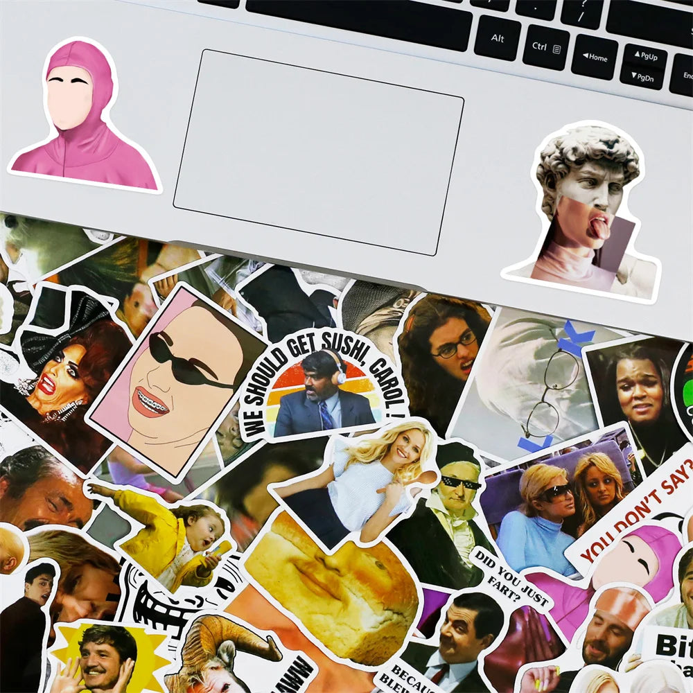 50PCS Spoof Character Expression Pack Sticker Smiling Face Computer Cartoon Cute Skateboard Refrigerator WaterCup