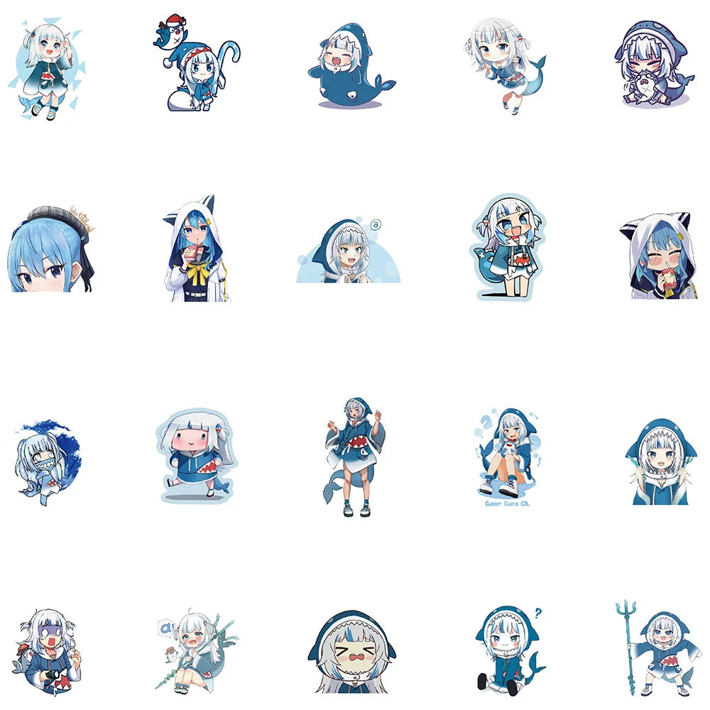 60PCS cartoon cute Red Cliff Singing, Gula Blue Shark Girl emoji, animated doodle stickers, personalized, fashionable and creative DIY exquisite decorative stickers, luggage toys, laptops, ipads, guitars, skateboards, popular stickers