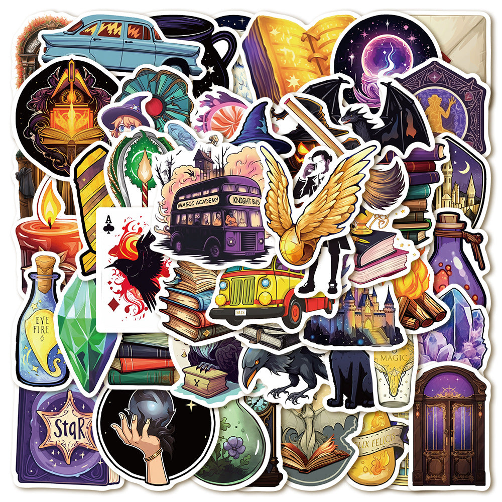 50PCS Magic School Doodle Stickers, Wizard & Spellbook Cartoon Decals for Journals, Laptops, and Fantasy Fans