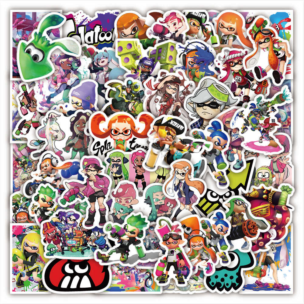 50PCS Splatoon-Inspired Stickers, Cute Cartoon Inkling & Colorful Doodle Decals for Gamers and Fans