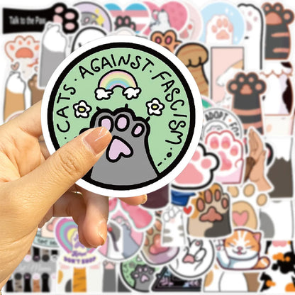 61PCS Cartoon Cute Cat Paw Graffiti Stickers Personalized Fashion Creative DIY Trend Decorative Stickers Laptop Refrigerator Skateboard Luggage Helmet Popular Exquisite Decals Toys