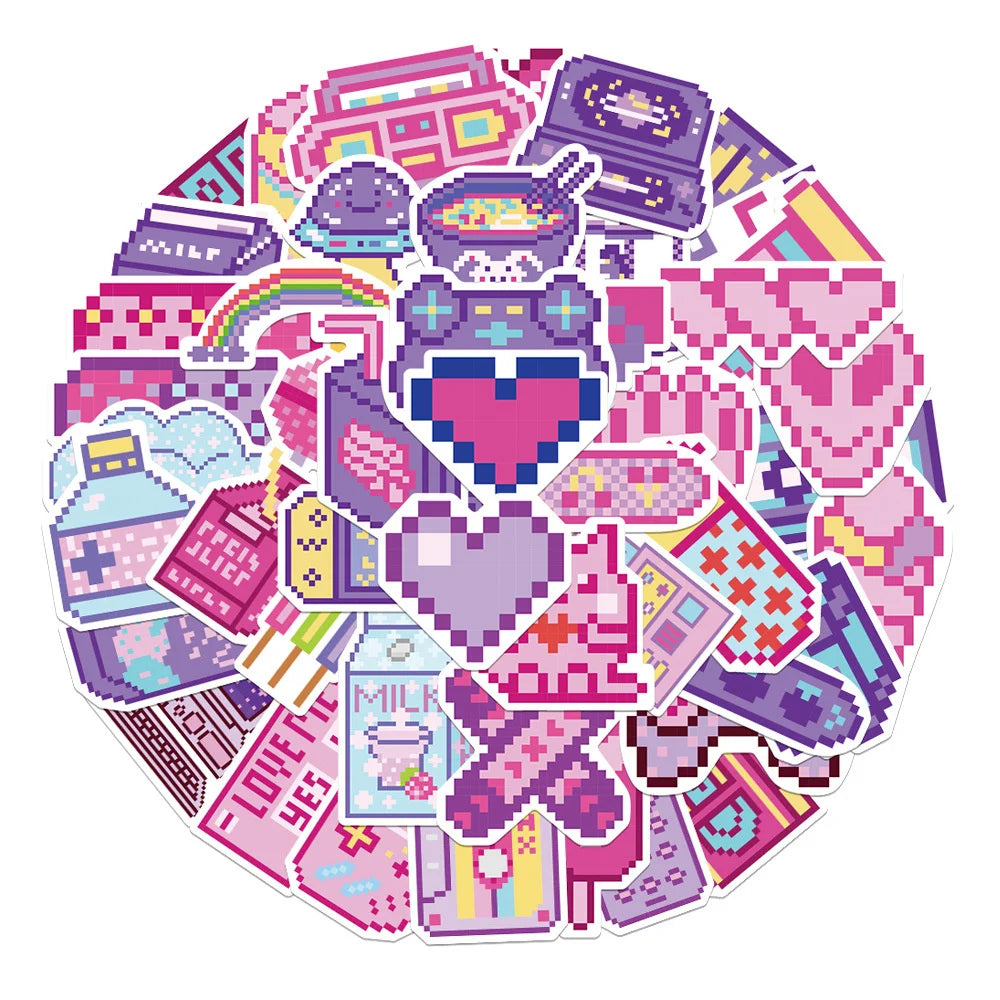 50PCS   InsPixel Style Trendy Graffiti Waterproof Sticker Toy Decoration Notebook Children Gift Ipad  PVC Sticker