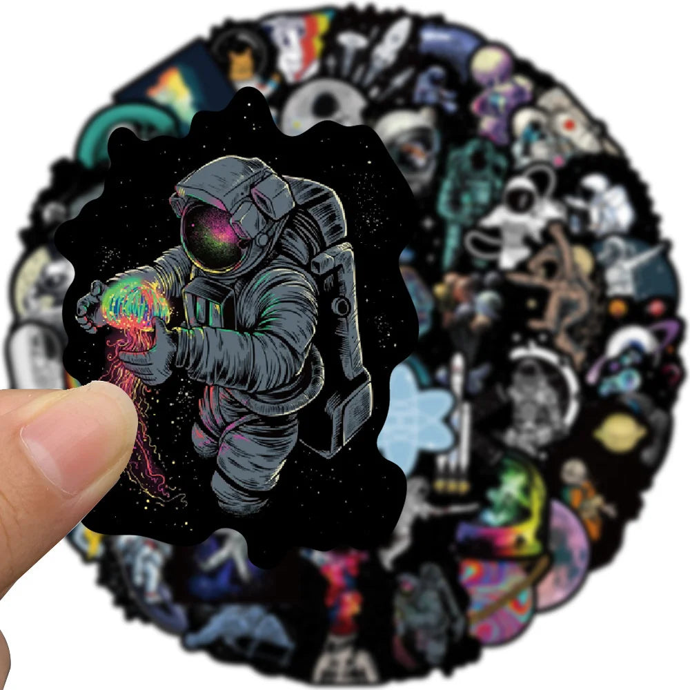 50PCS Cartoon Black Edge Space Astronaut Graffiti Sticker Decoration Suitcase Water Cup Guitar Waterproof Helmet